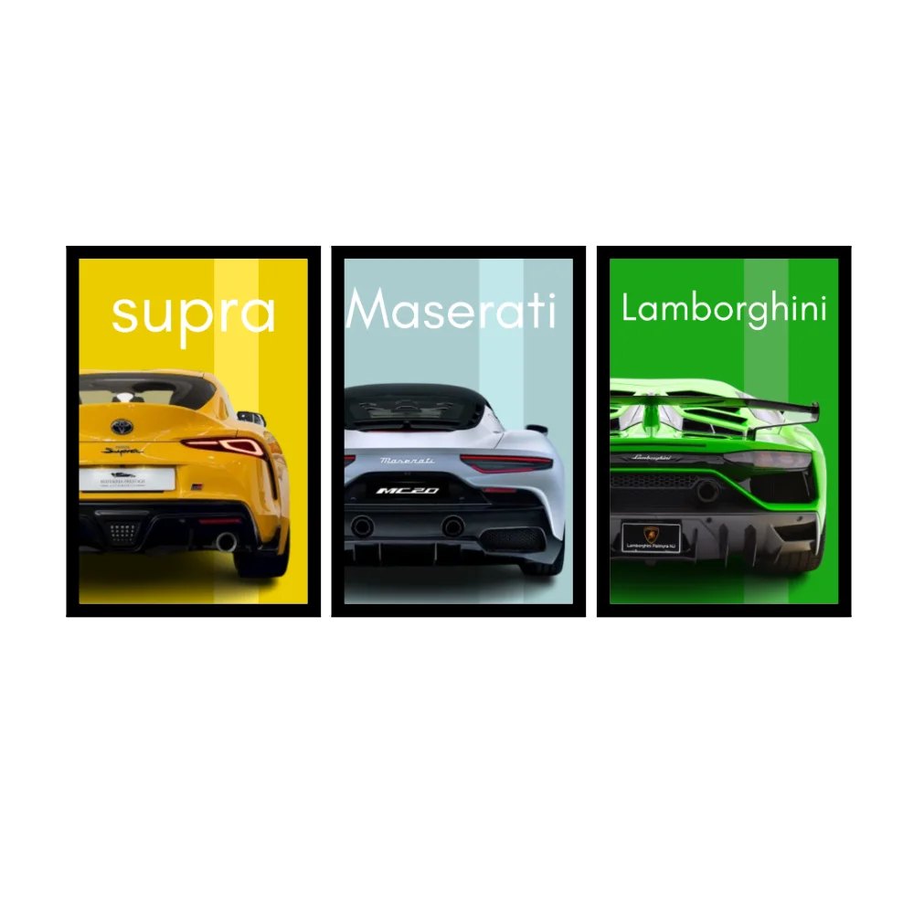 Djane Studio Luxury Cars Wall Frame Set | Premium Wall Art for Living Room, Bedroom, Office & Gaming Room | Pack of 3 | Size 15x10 Inch